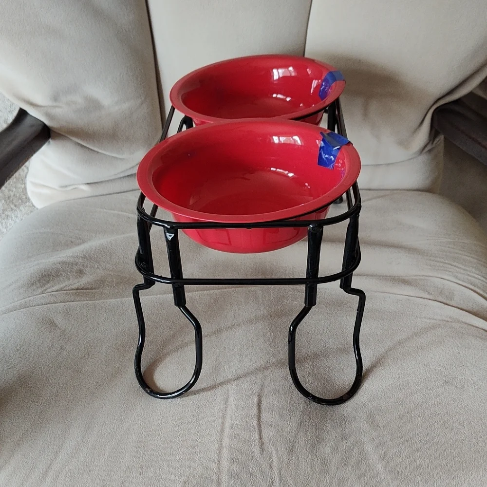 Red Double Pet Bowl with Stand